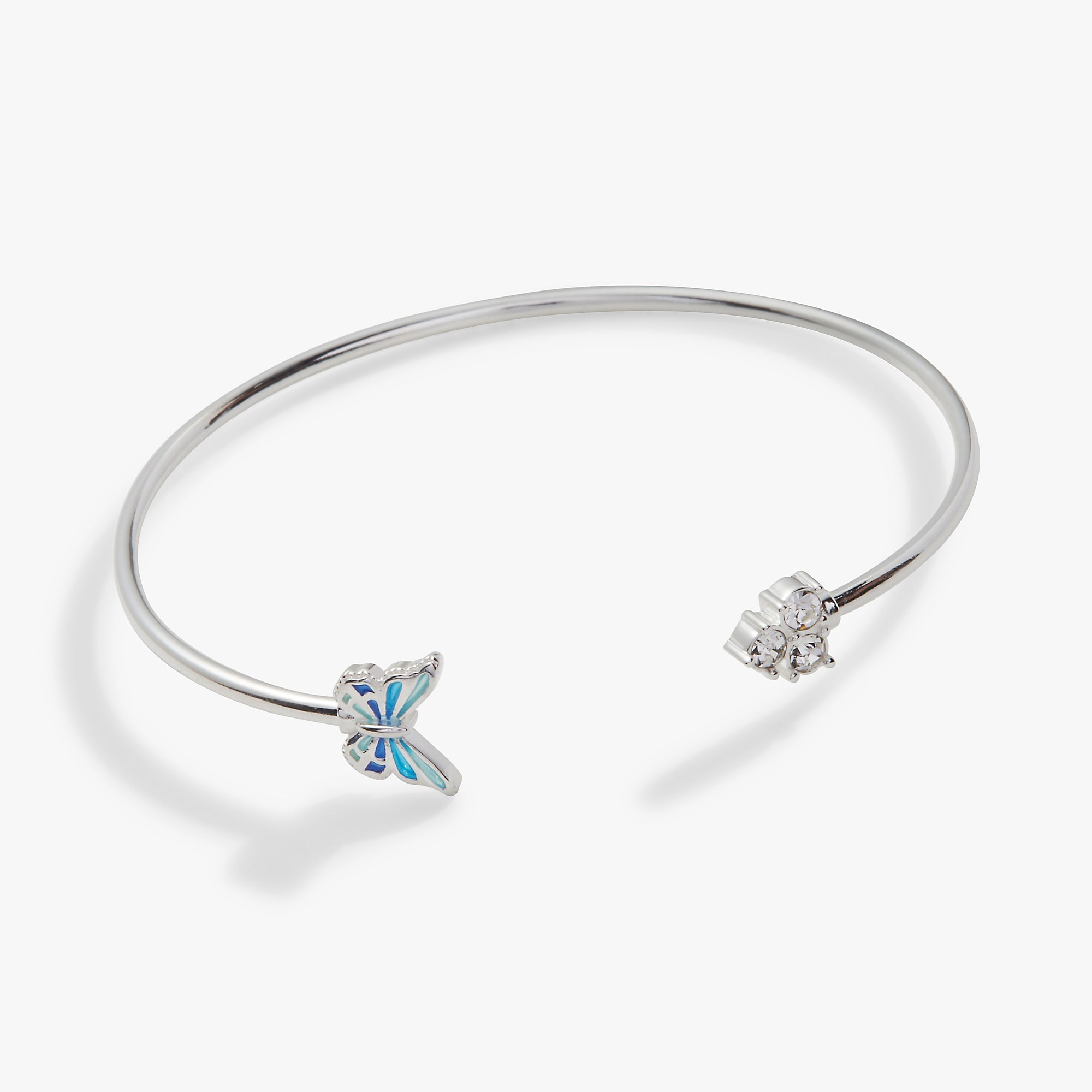 Butterfly + Crystal Flex Cuff Bracelet | April Butterfly Silver | Alex and Ani