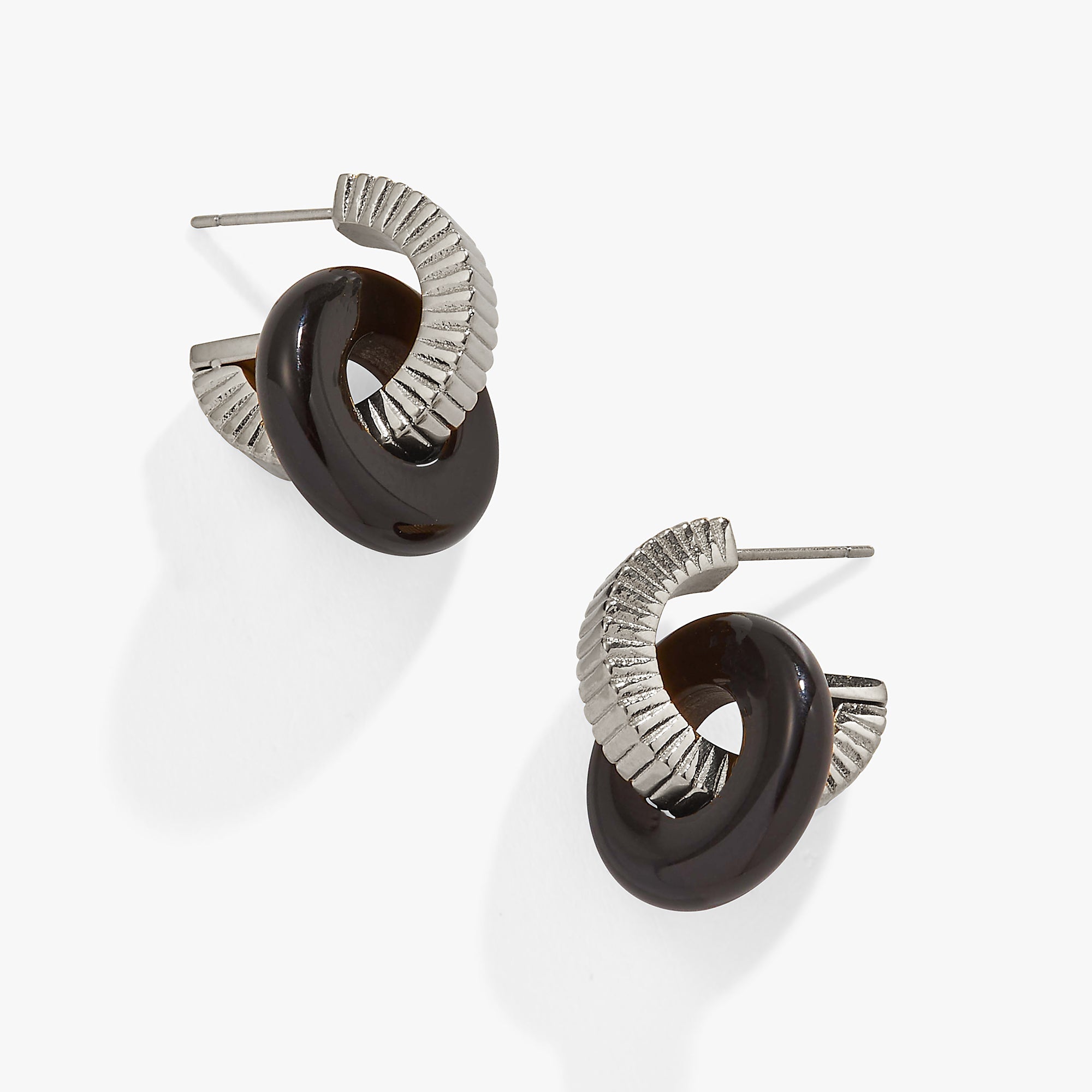 Black Onyx Textured Earrings Stainless Steel Silver | Alex and Ani