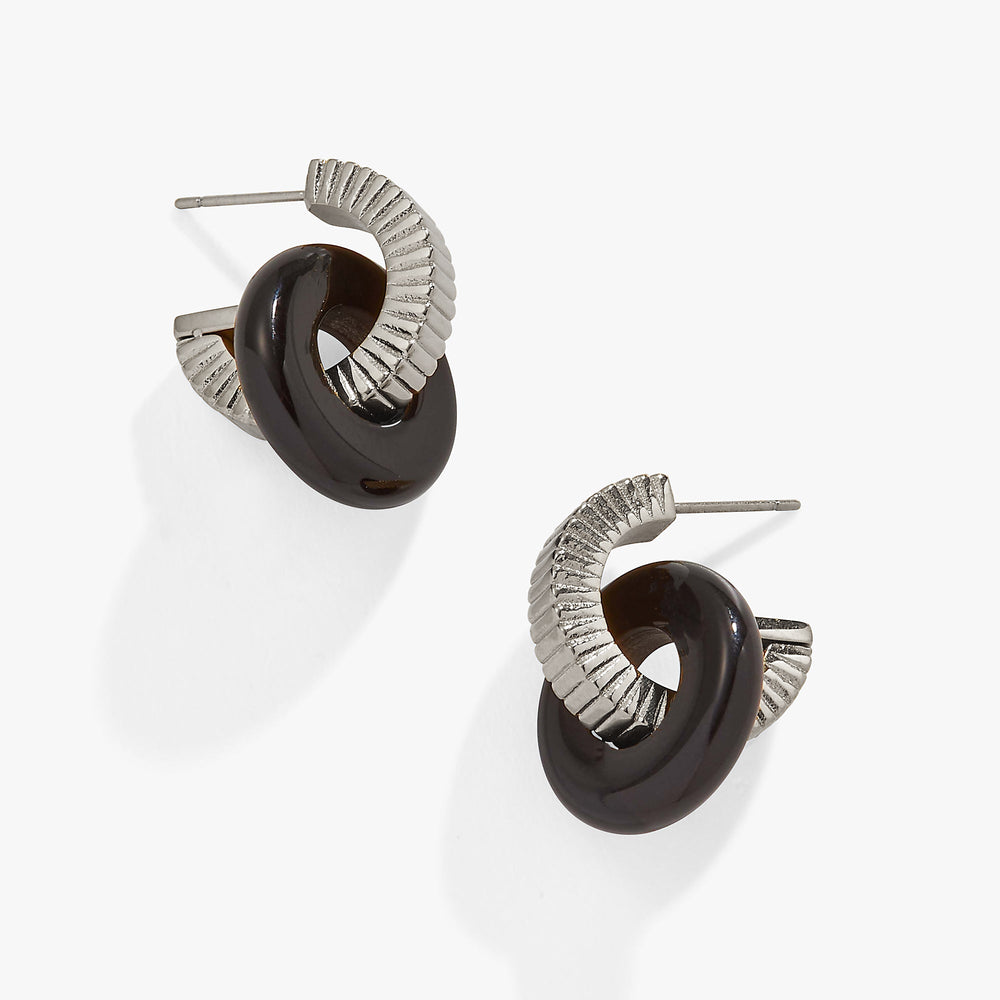 Black Onyx Textured Earrings Stainless Steel Silver | Alex and Ani