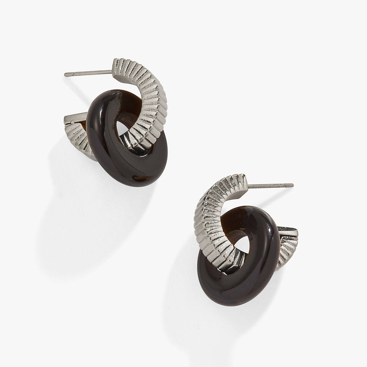 Black Onyx Textured Earrings Stainless Steel Silver | Alex and Ani