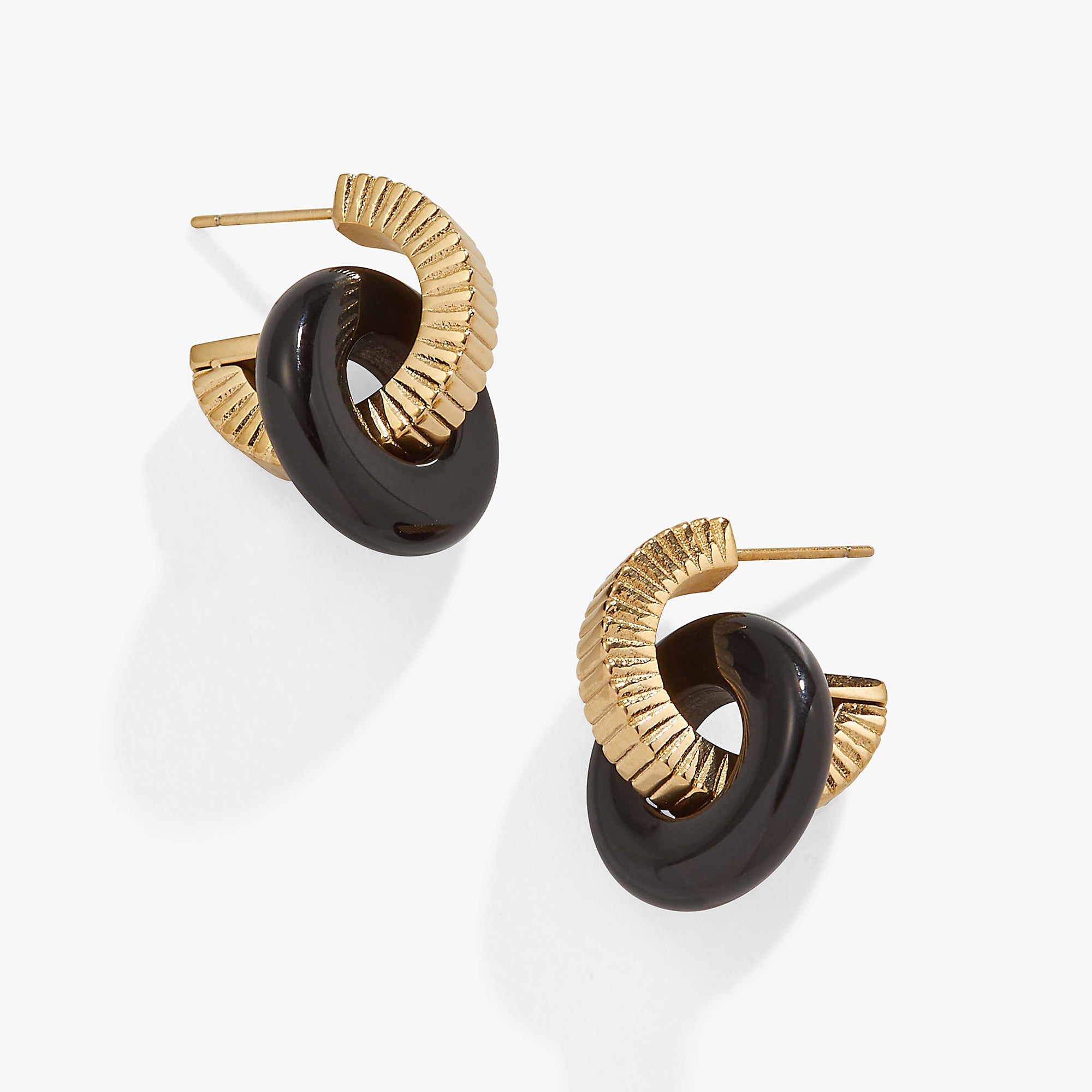 Black Onyx Textured Earrings Stainless Steel Silver | Alex and Ani