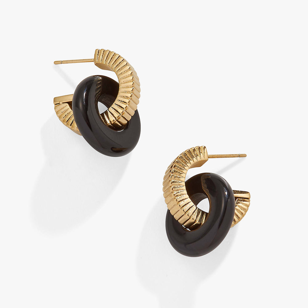 Black Onyx Textured Earrings Stainless Steel Silver | Alex and Ani