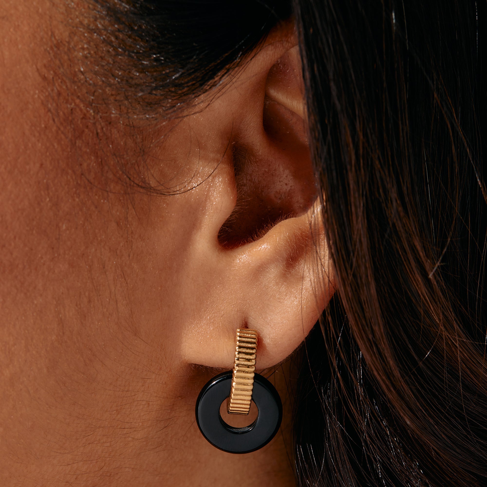 Black Onyx Textured Earrings Stainless Steel Silver | Alex and Ani