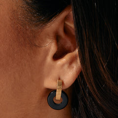 Black Onyx Textured Earrings Stainless Steel Silver | Alex and Ani