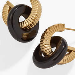 Black Onyx Textured Earrings Stainless Steel Silver | Alex and Ani