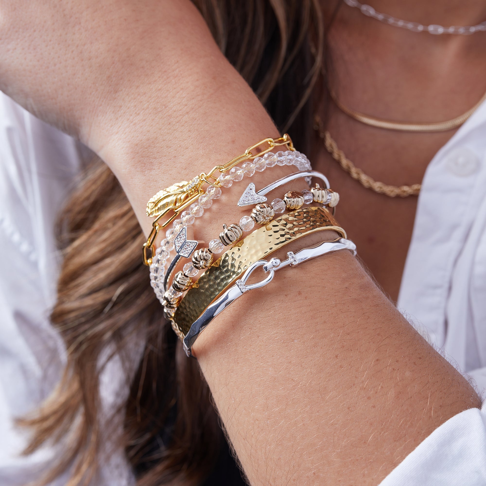 Pumpkin + Crystal Beaded Bangle Gold | Alex and Ani