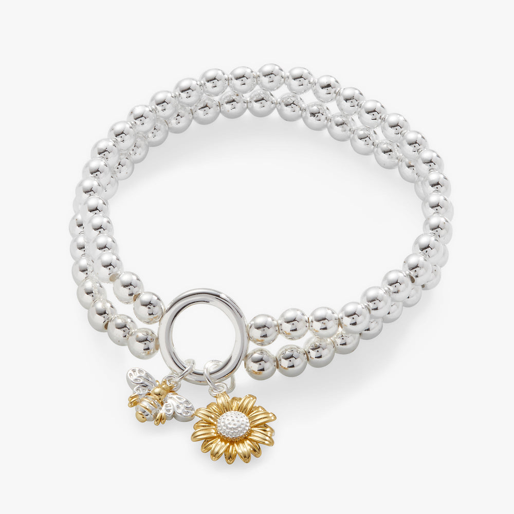 Sunflower + Bee Double Stretch Bracelet Two Tone | Alex and Ani