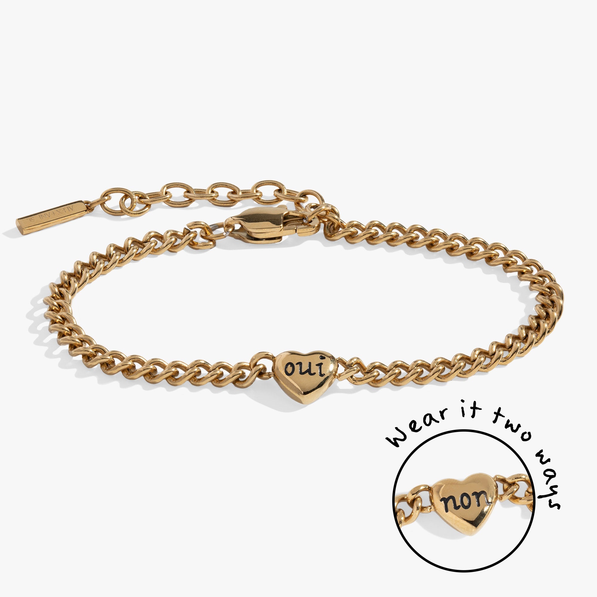 Oui/Non Heart Inline Bracelet Stainless Steel Gold | Alex and Ani