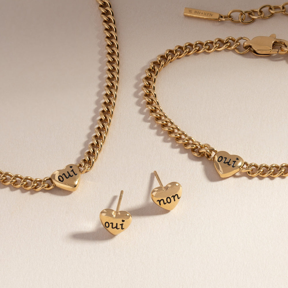 Oui/Non Heart Inline Bracelet Stainless Steel Gold | Alex and Ani