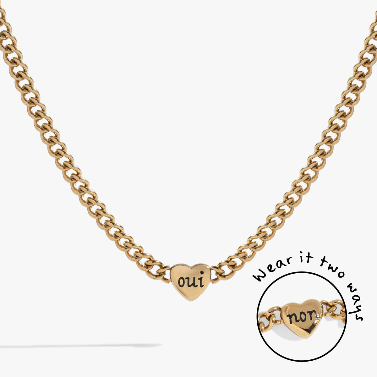 Engraved French 'Oui' & 'Non' Reversible Heart Necklace Stainless Steel Silver | Alex and Ani