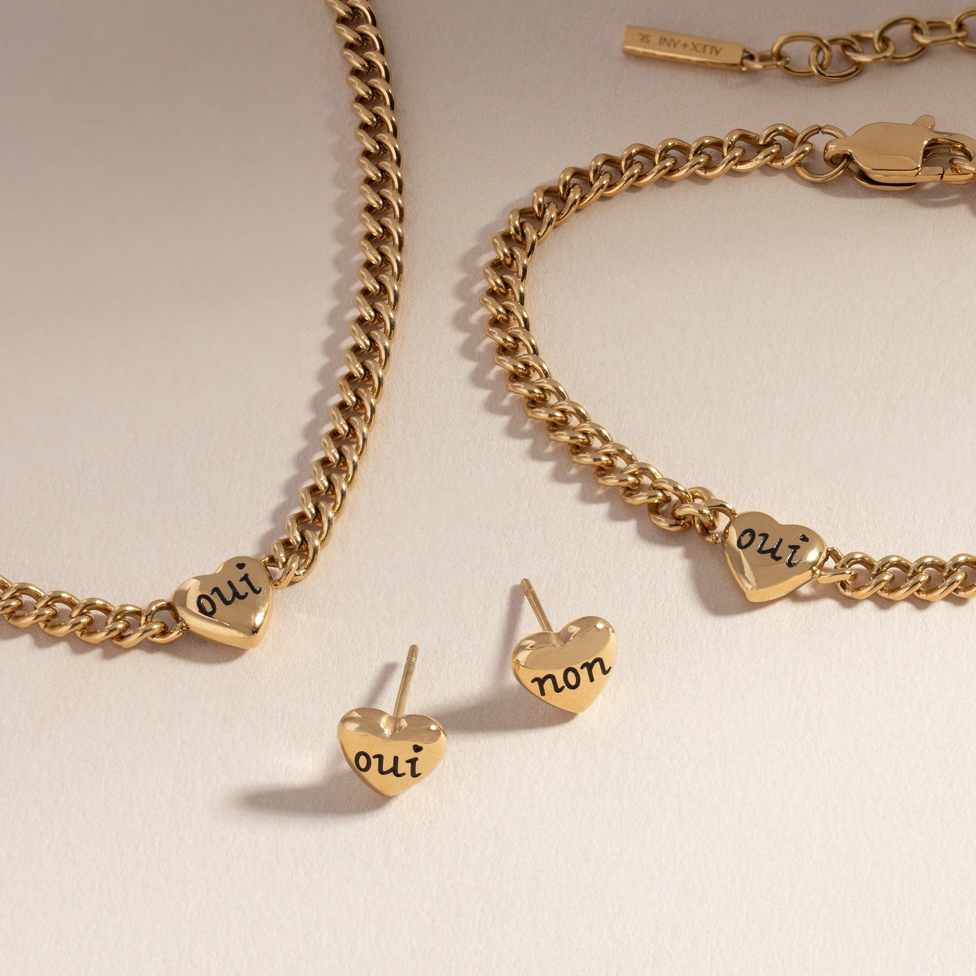 Engraved French 'Oui' & 'Non' Reversible Heart Necklace Stainless Steel Silver | Alex and Ani