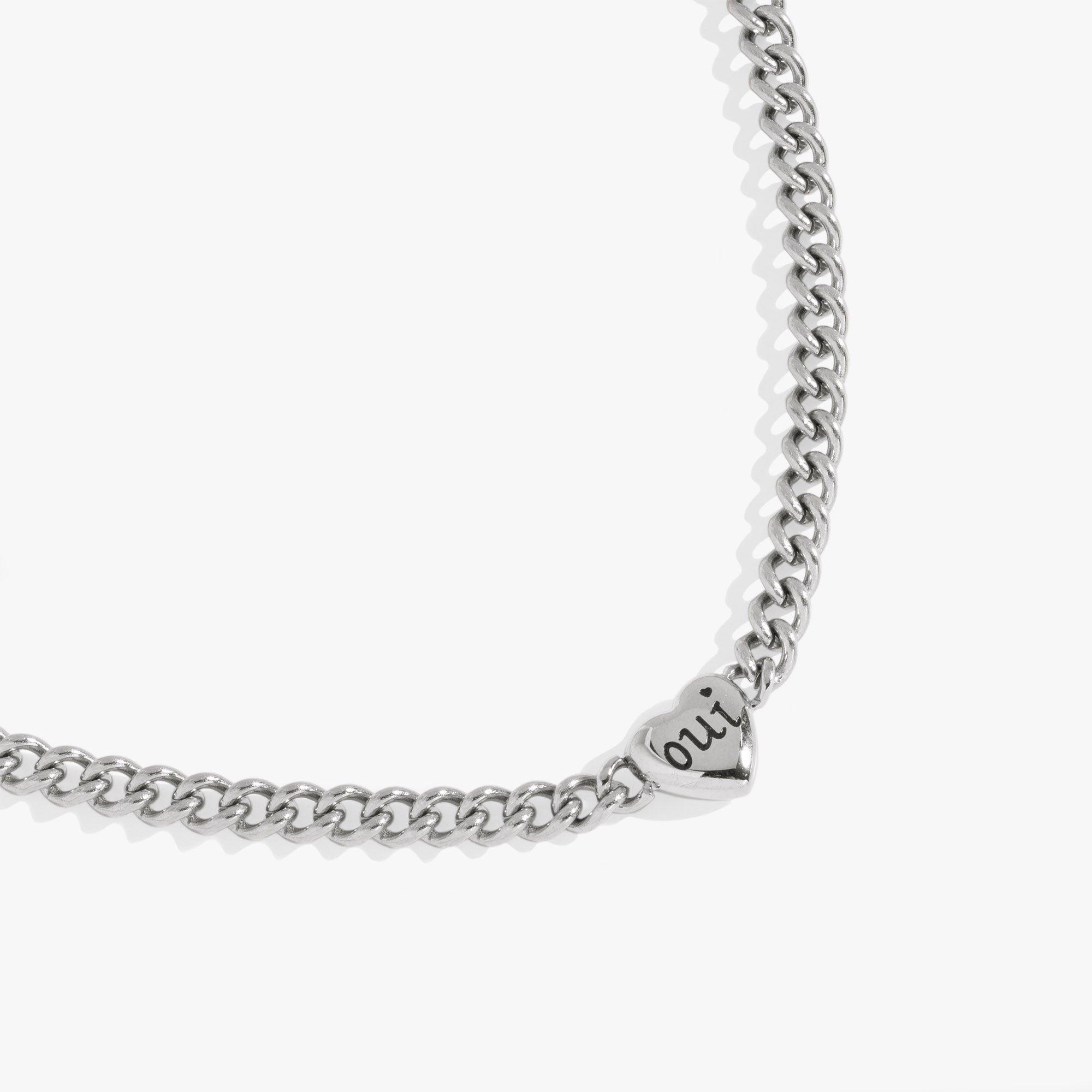 Engraved French 'Oui' & 'Non' Reversible Heart Necklace Stainless Steel Silver | Alex and Ani