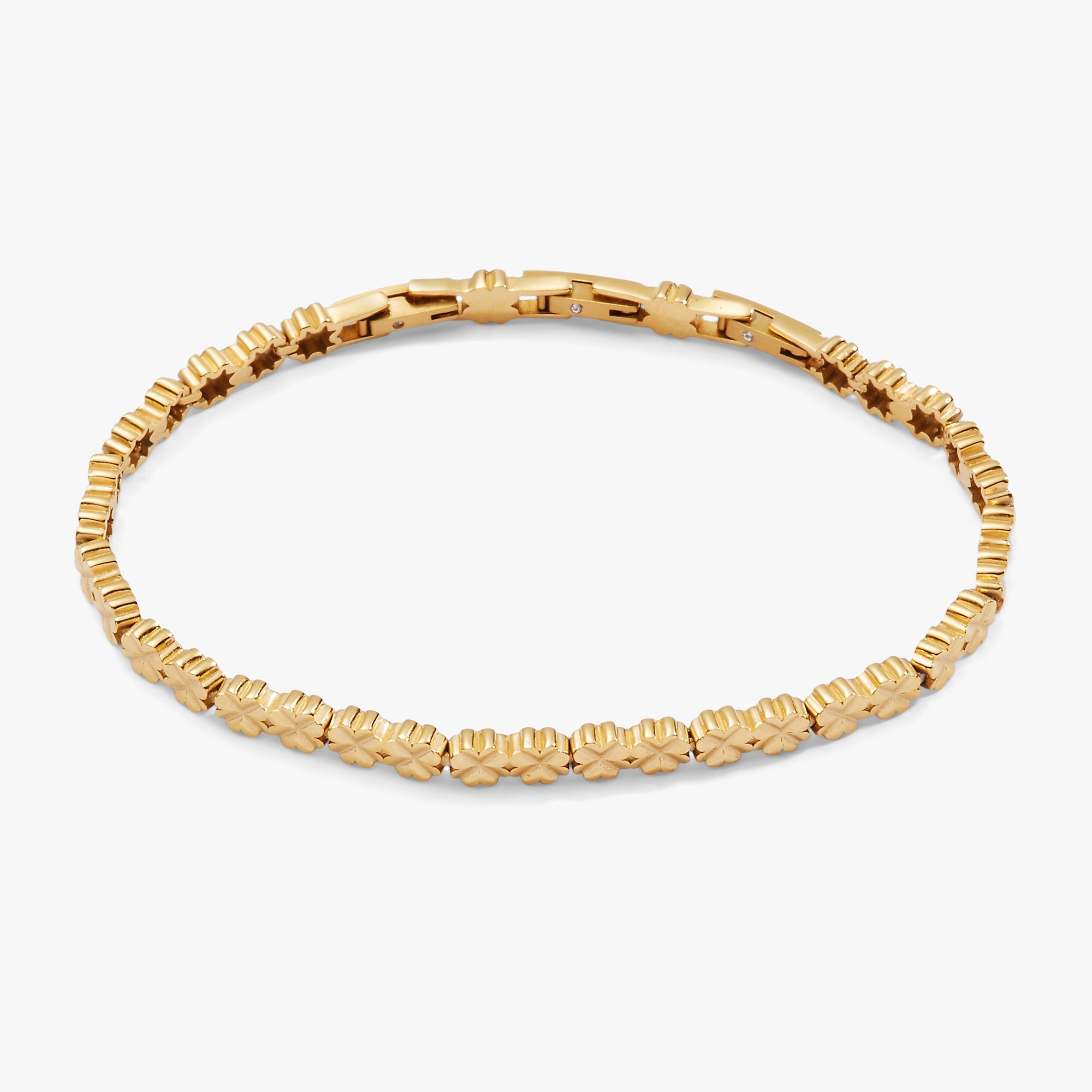 Lucky Clover Charm Tennis Bracelet Stainless Steel Gold | Alex and Ani