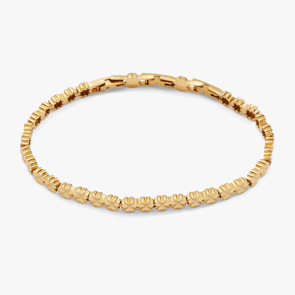 Lucky Clover Charm Tennis Bracelet Stainless Steel Gold | Alex and Ani