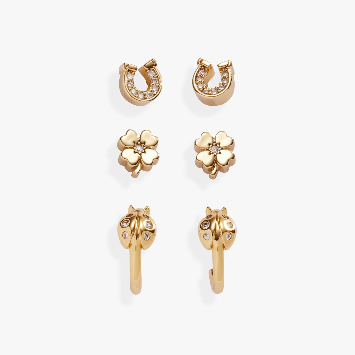 Love and Luck Set of 3 Stud Earrings and Huggie Hoops Gold | Alex and Ani