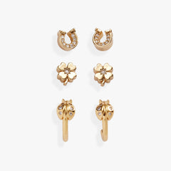 Love and Luck Set of 3 Stud Earrings and Huggie Hoops Gold | Alex and Ani