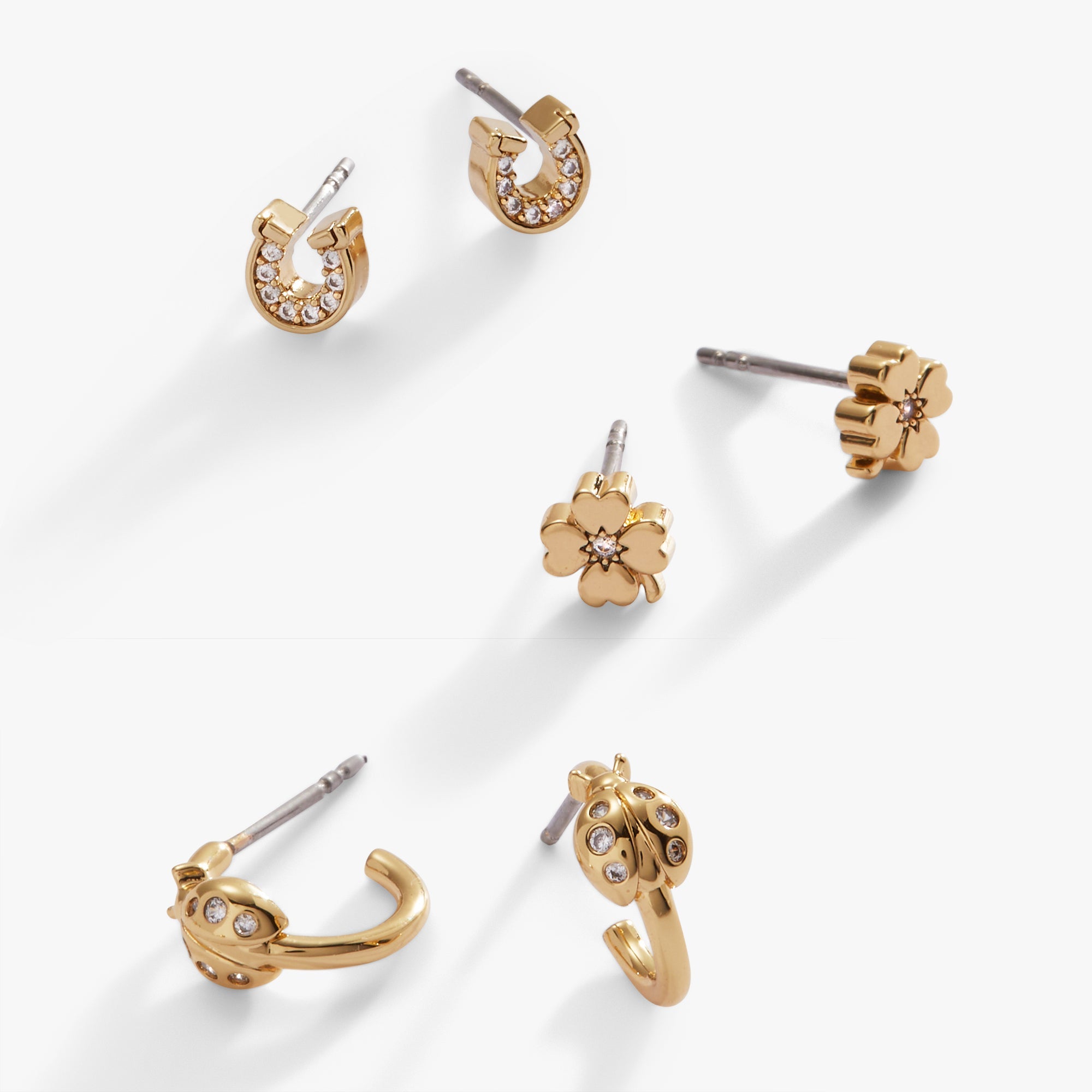 Love and Luck Set of 3 Stud Earrings and Huggie Hoops Gold | Alex and Ani