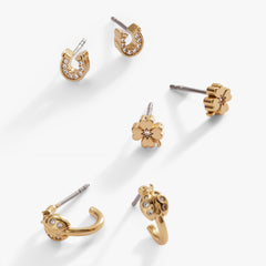 Love and Luck Set of 3 Stud Earrings and Huggie Hoops Gold | Alex and Ani