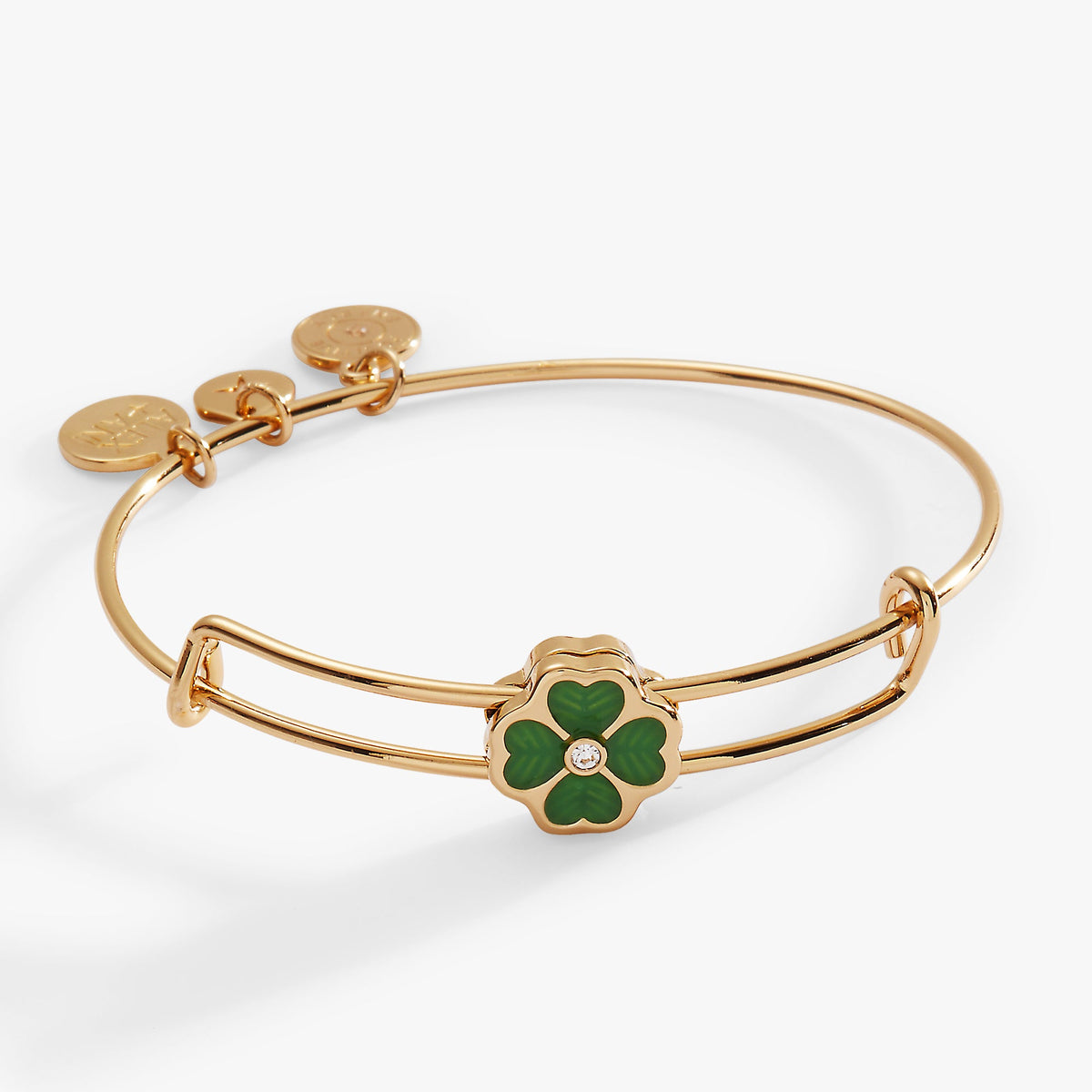 Four-Leaf Clover Slider Charm Bangle Gold | Alex and Ani