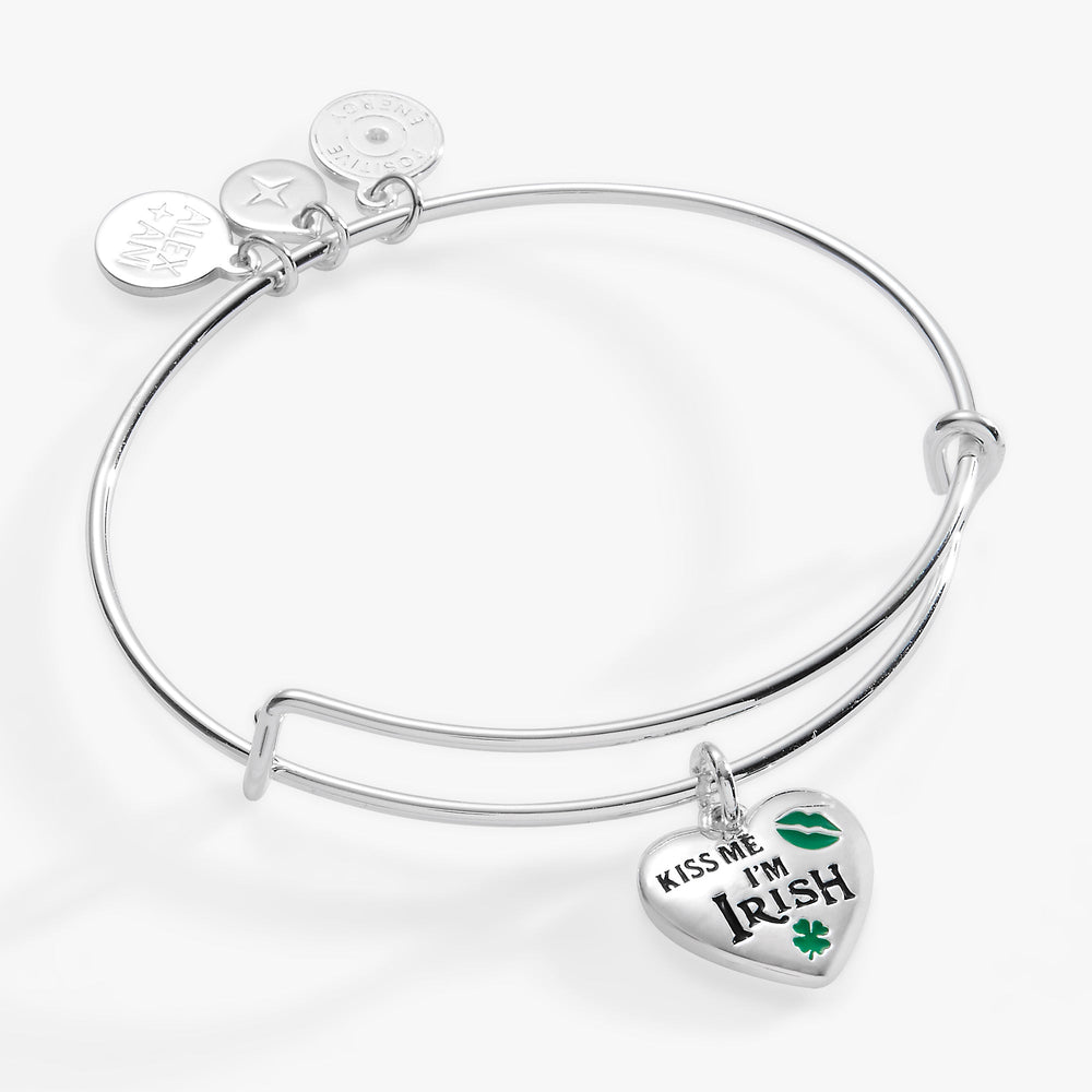 “Kiss Me I’m Irish” Charm Bangle Silver | Alex and Ani