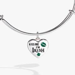“Kiss Me I’m Irish” Charm Bangle Silver | Alex and Ani