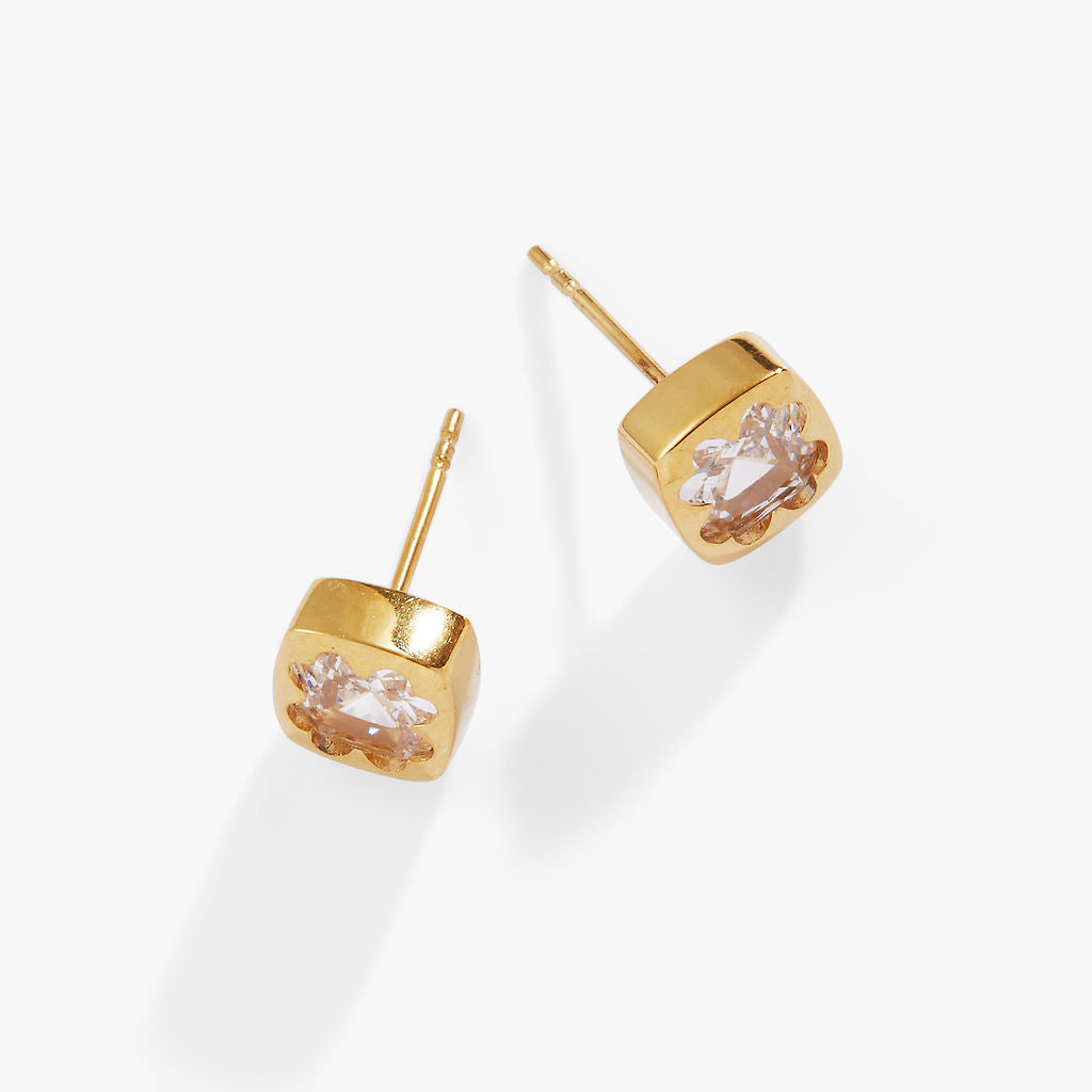 Crystal Clover Mini Stud Earrings Stainless Steel Gold | Alex and Ani