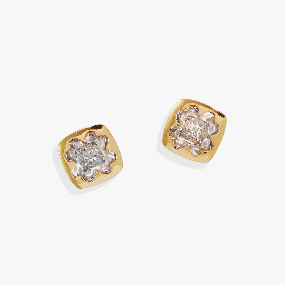 Crystal Clover Mini Stud Earrings Stainless Steel Gold | Alex and Ani