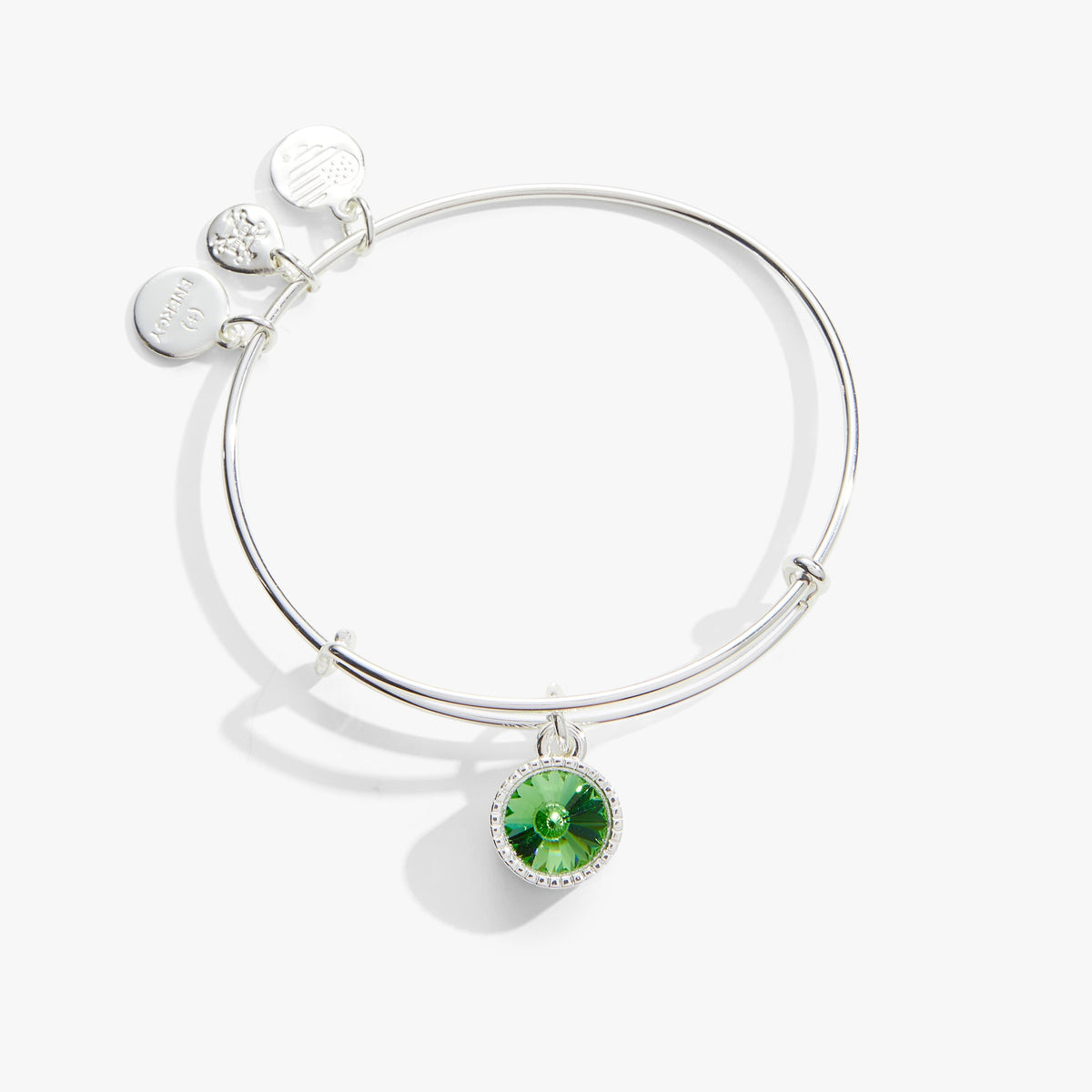 Peridot August Birthstone Charm Bangle Silver | Alex and Ani
