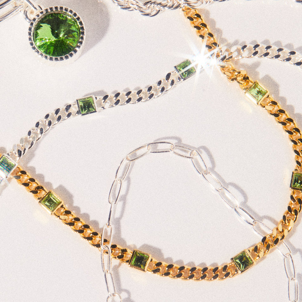 Peridot Curb Chain Bracelet, August Birthstone Silver | Alex and Ani
