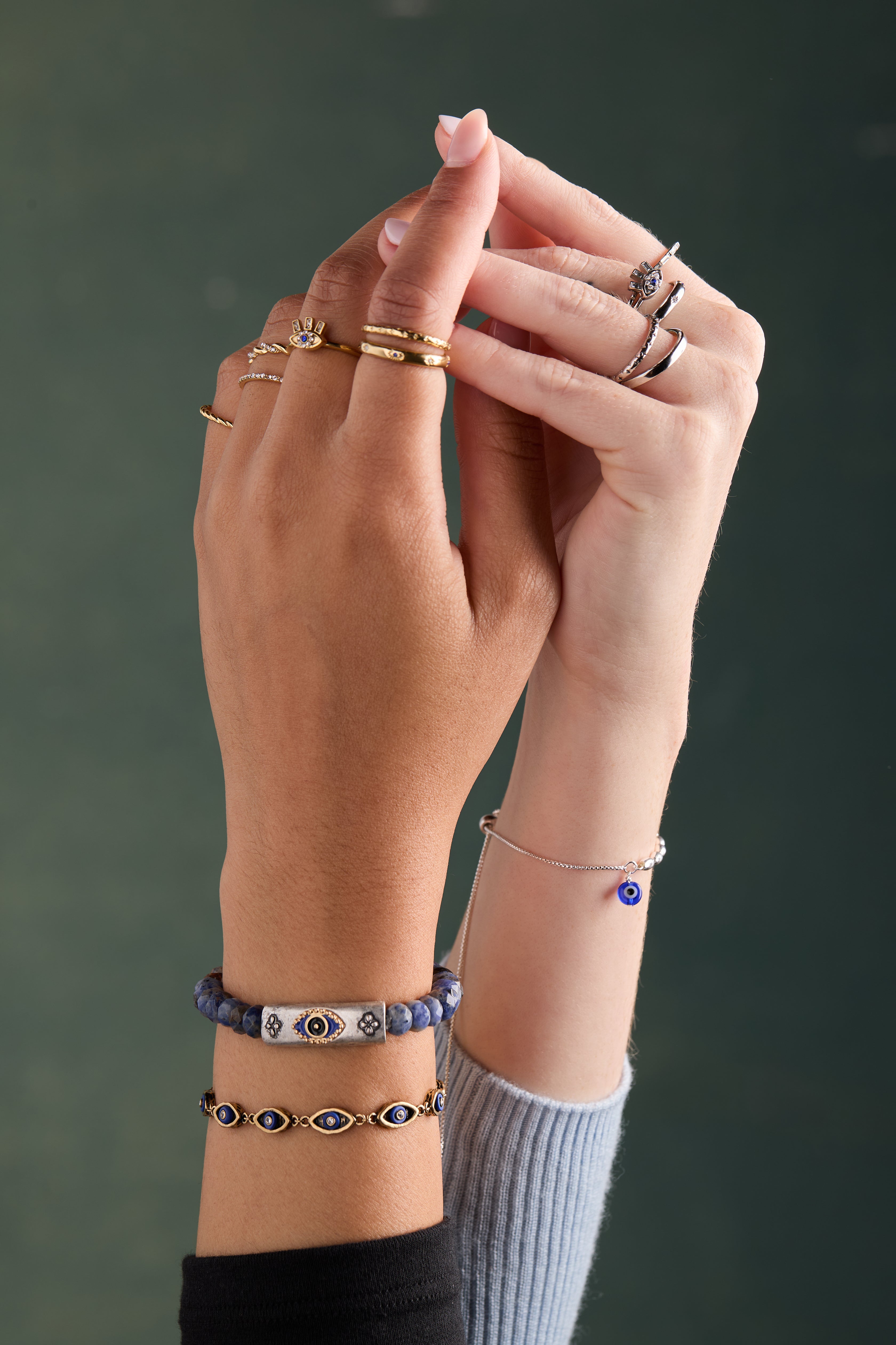 Antique Evil Eye Stretch Bracelet Two Tone | Alex and Ani