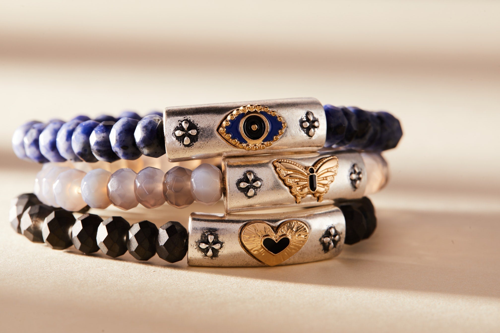 Antique Evil Eye Stretch Bracelet Two Tone | Alex and Ani