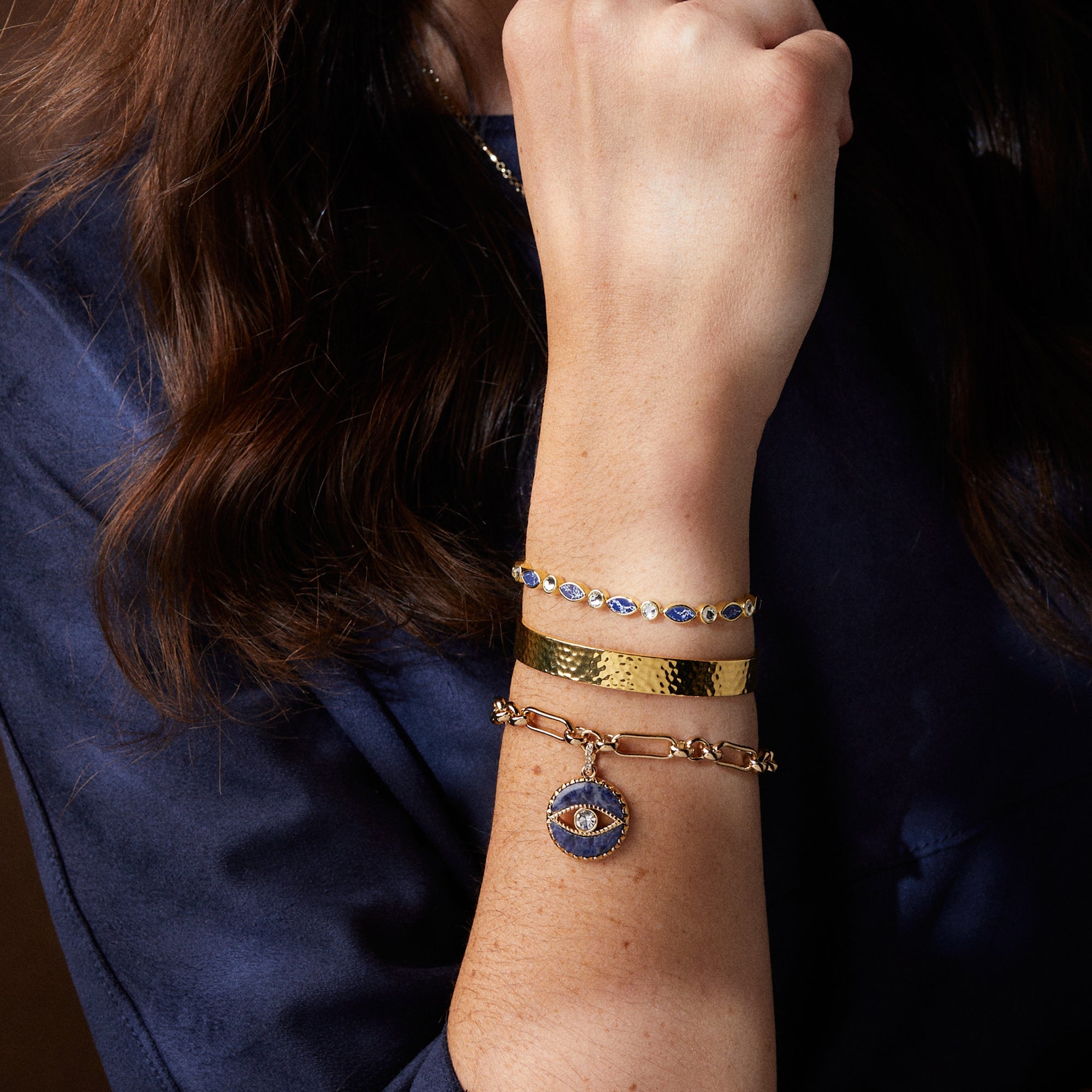 Sodalite Evil Eye Chain Bracelet Gold | Alex and Ani