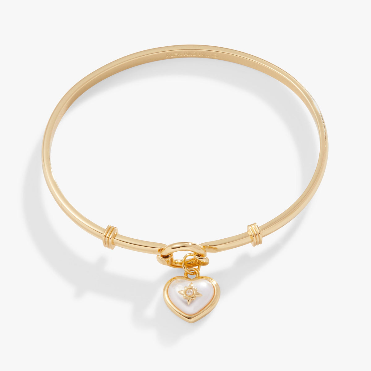 Pearl Heart + Crystal Charm Clip Bangle Gold | Alex and Ani