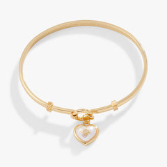 Pearl Heart + Crystal Charm Clip Bangle Gold | Alex and Ani