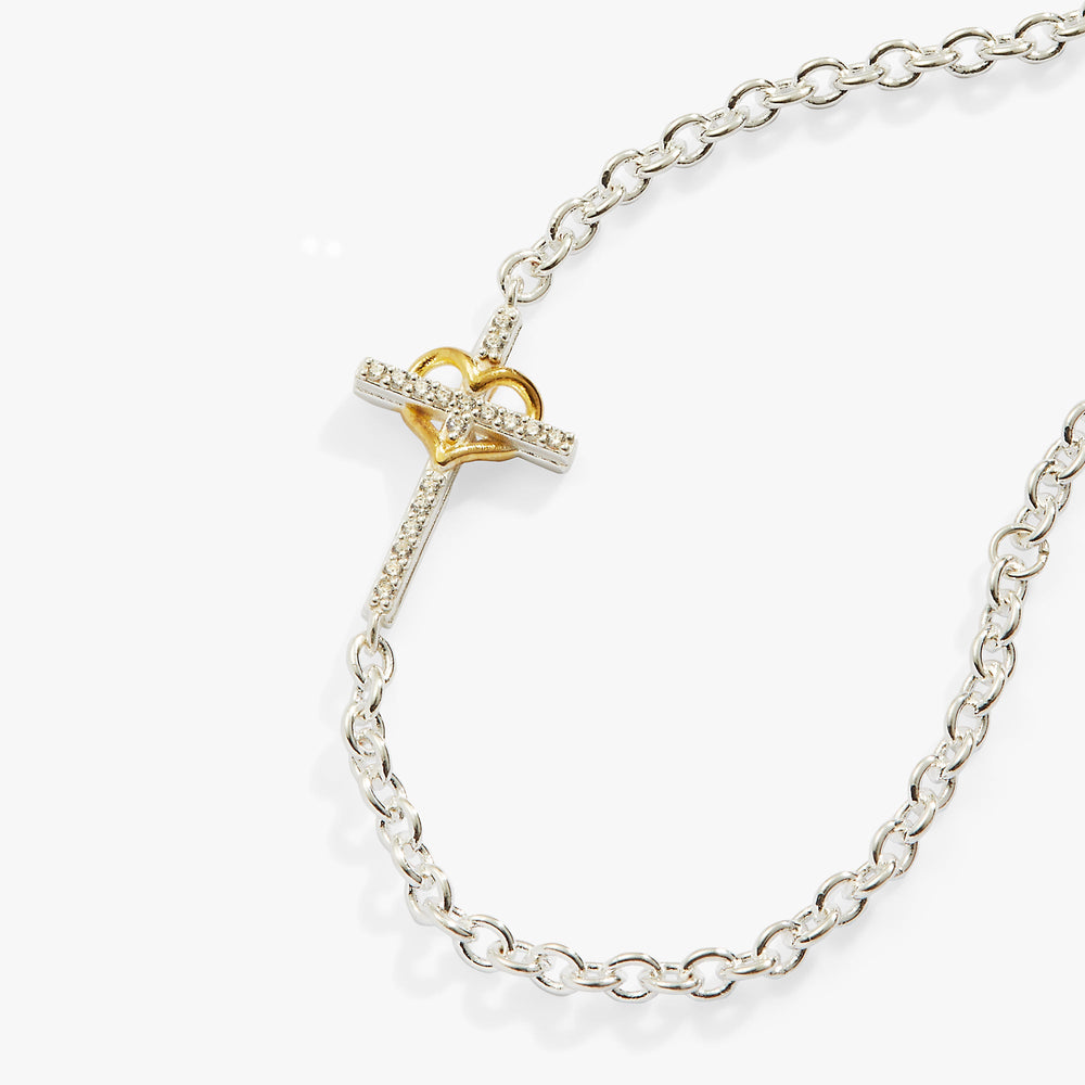 Sterling Silver Cross and Heart Bracelet – Meaningful Occasion Gift Two Tone - Sterling Silver | Alex and Ani