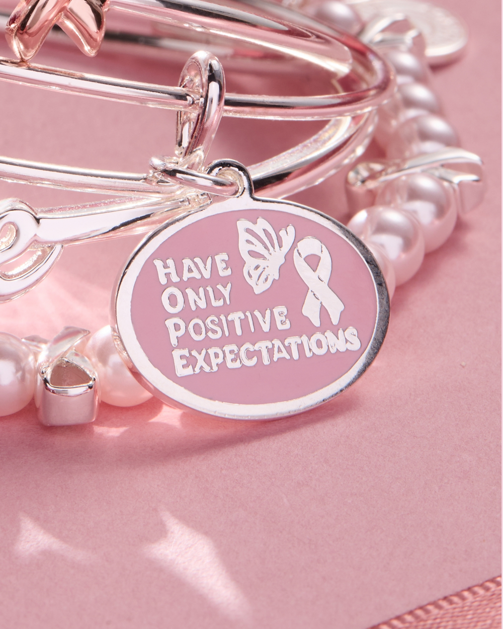 HOPE Breast Cancer Awareness Pink Ribbon Charm Bangles, Set of 2 Silver | Alex and Ani