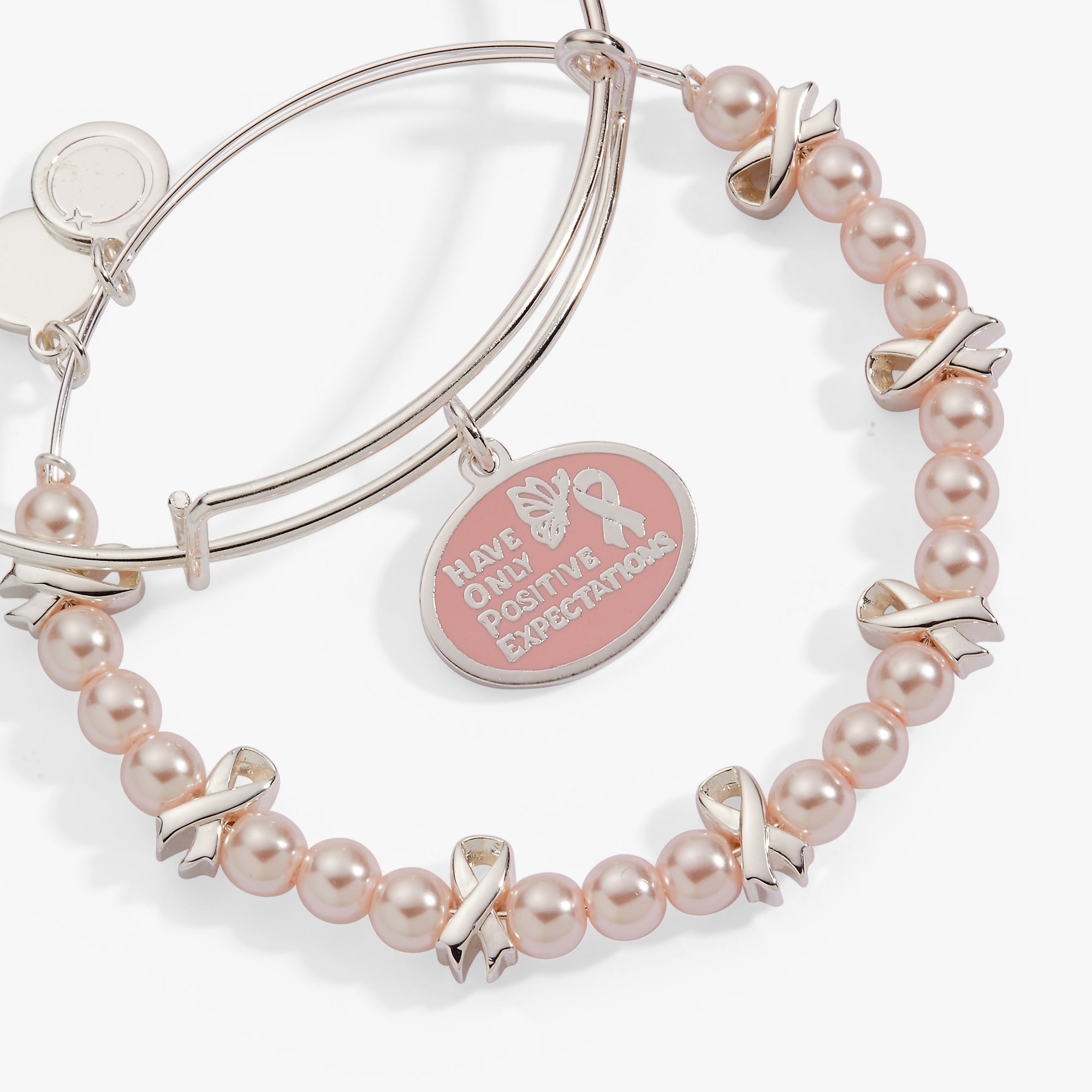 HOPE Breast Cancer Awareness Pink Ribbon Charm Bangles, Set of 2 Silver | Alex and Ani