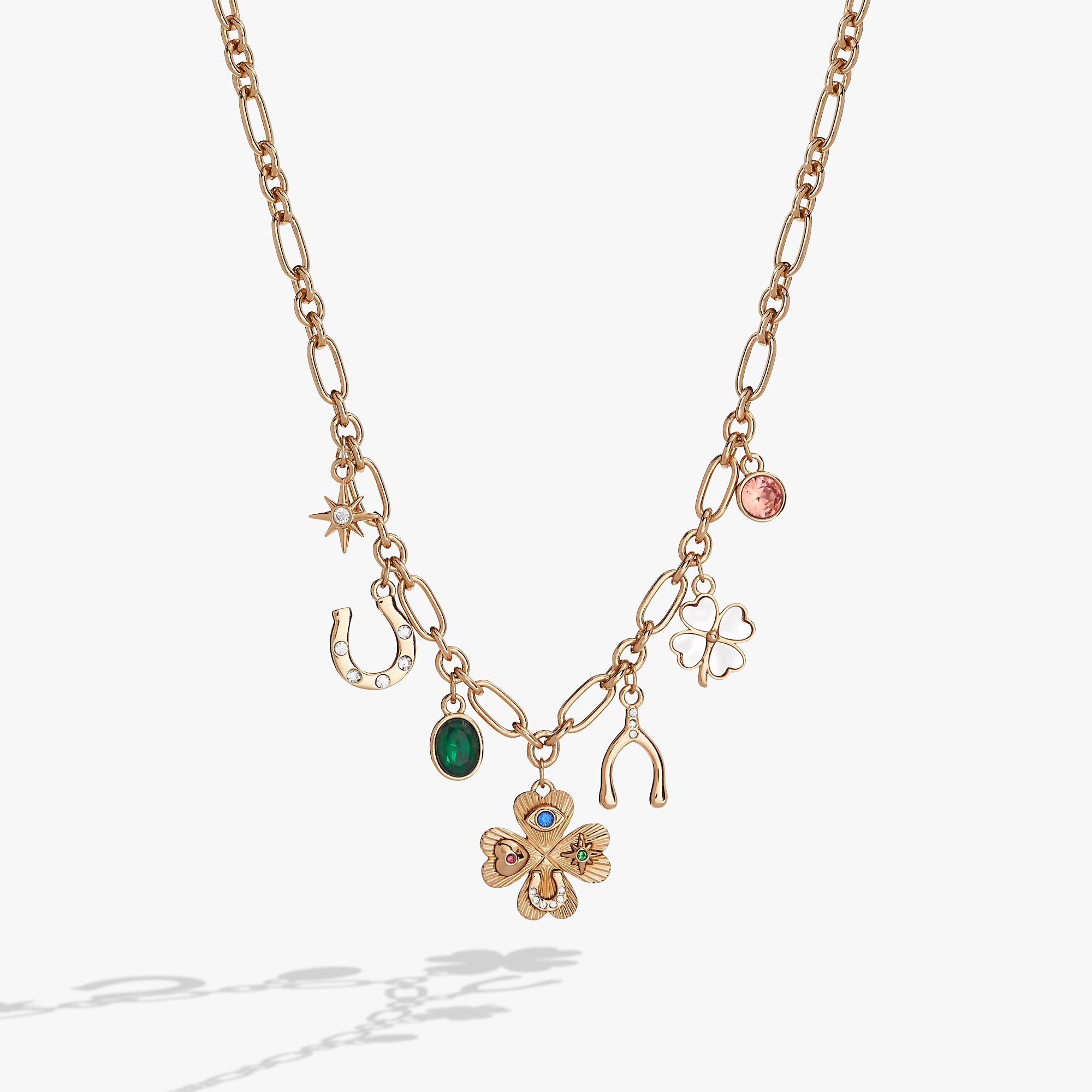 Lucky Four Lear Clover Charm Necklace Gold | Alex and Ani