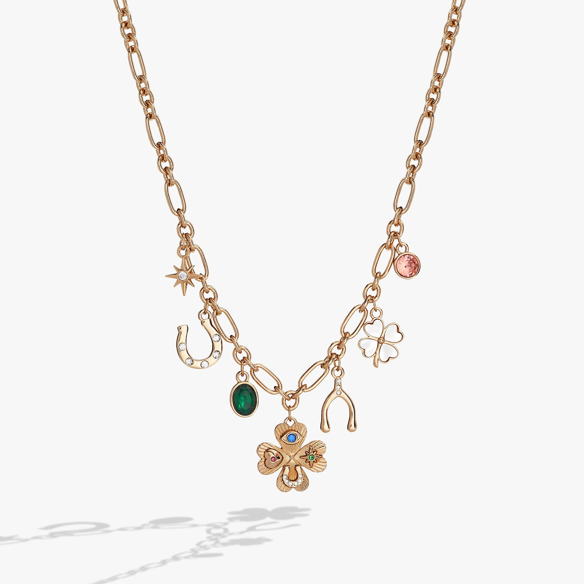 Lucky Four Lear Clover Charm Necklace Gold | Alex and Ani