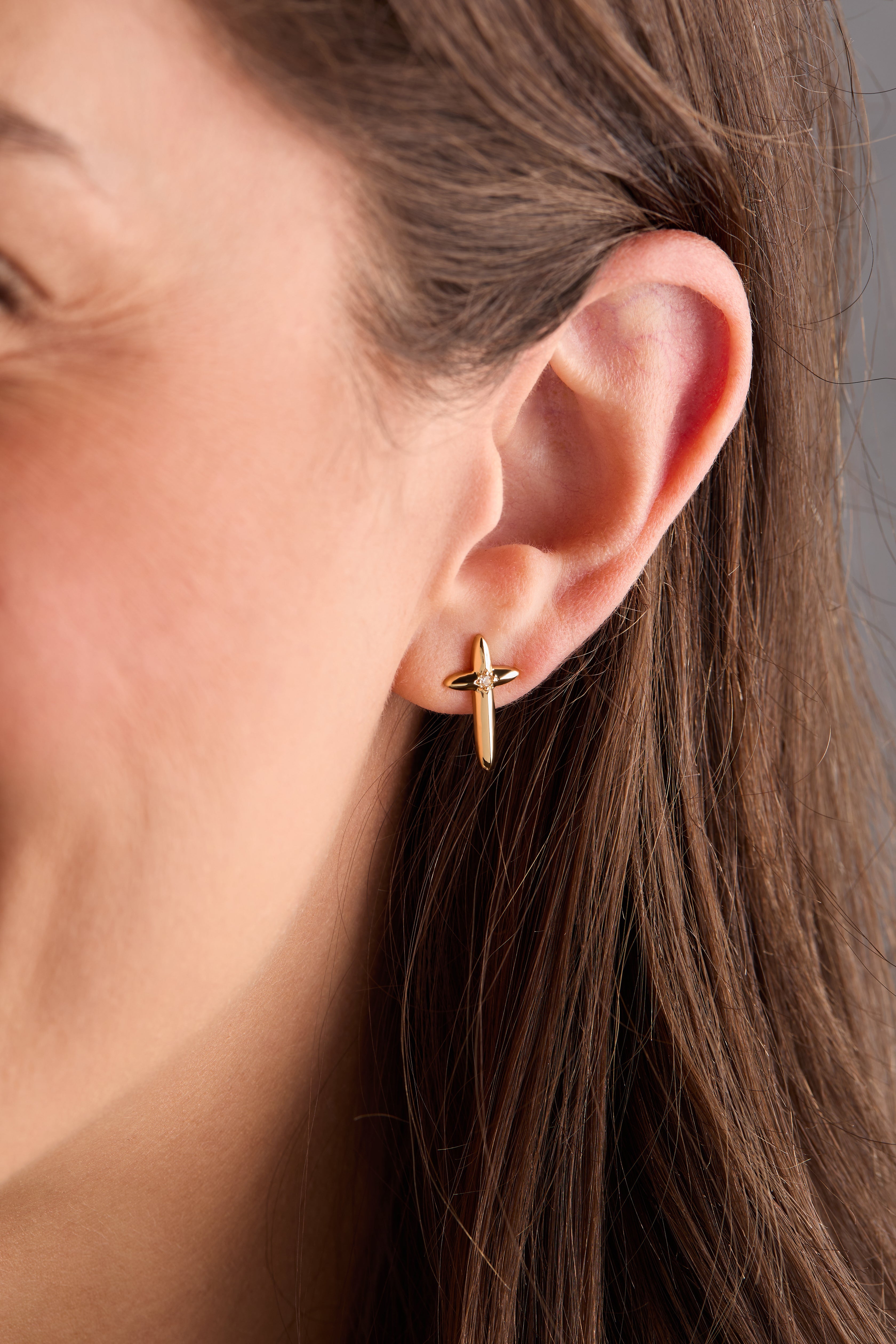 4:13 Cross Stud Earrings Gold | Alex and Ani