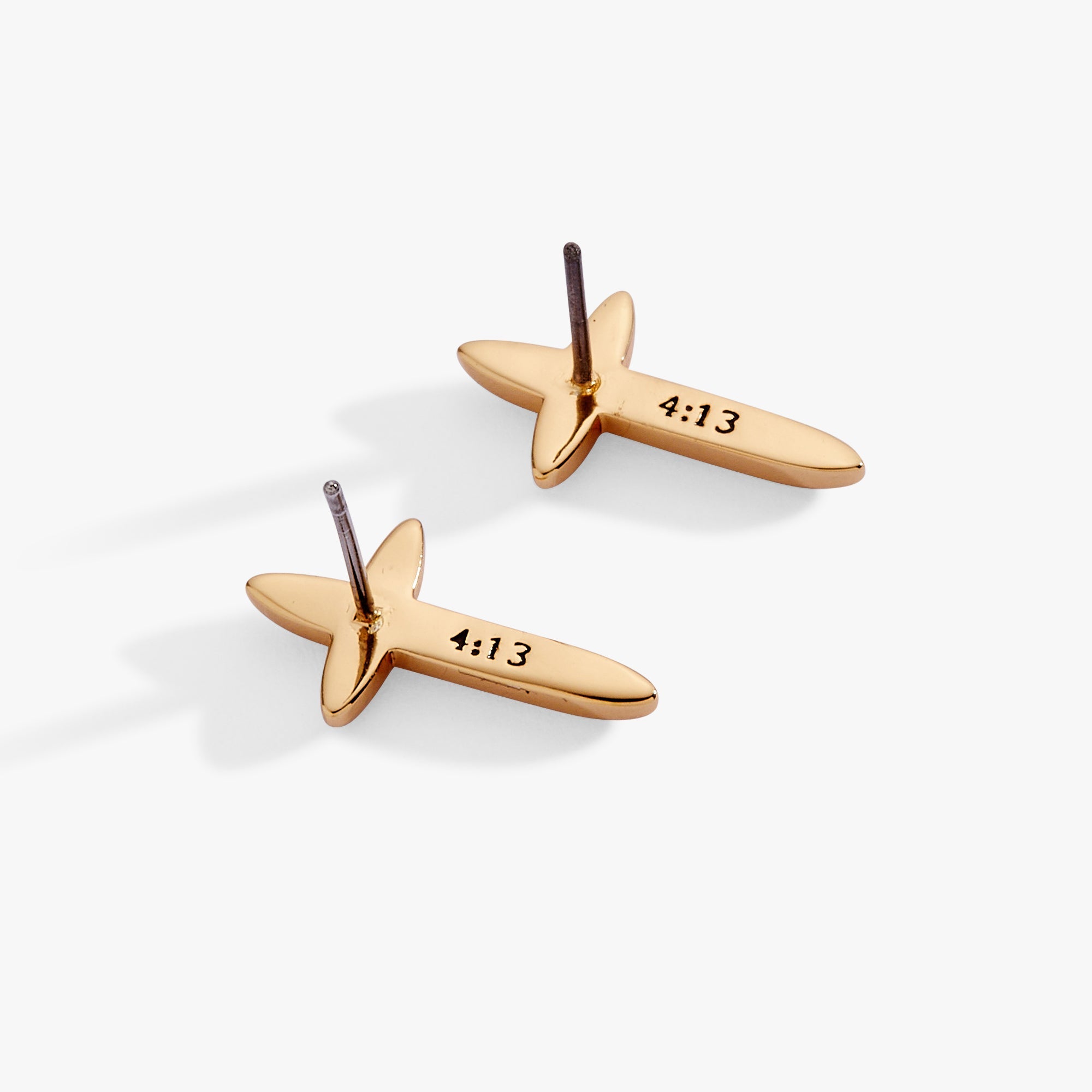 4:13 Cross Stud Earrings Gold | Alex and Ani