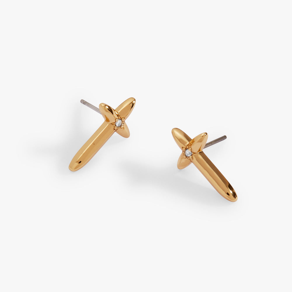4:13 Cross Stud Earrings Gold | Alex and Ani