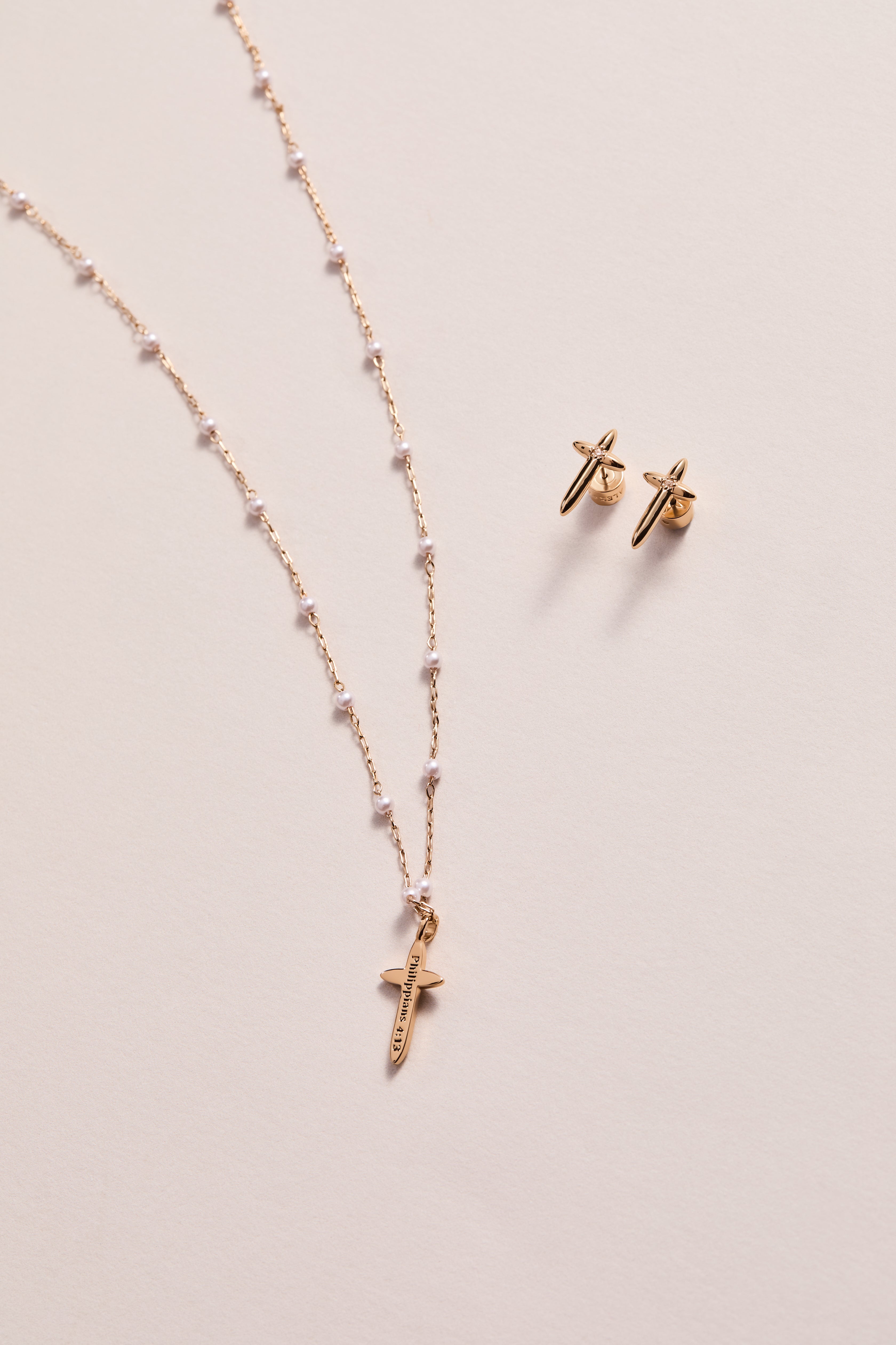 4:13 Cross Stud Earrings Gold | Alex and Ani