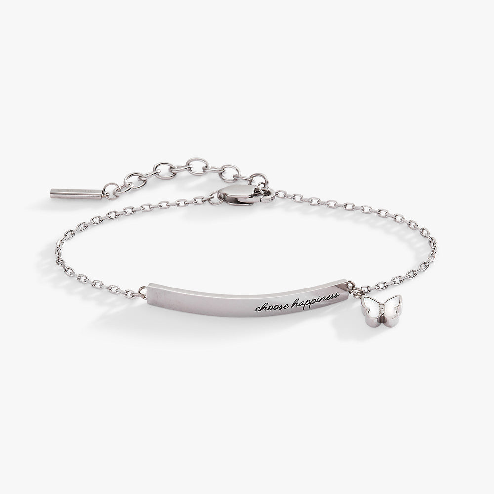 “Choose Happiness” Inline Bracelet Stainless Steel Silver | Alex and Ani