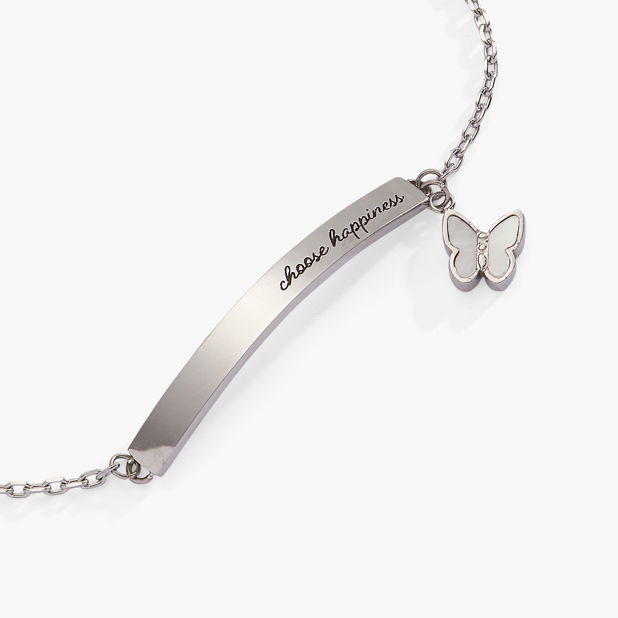 “Choose Happiness” Inline Bracelet Stainless Steel Silver | Alex and Ani