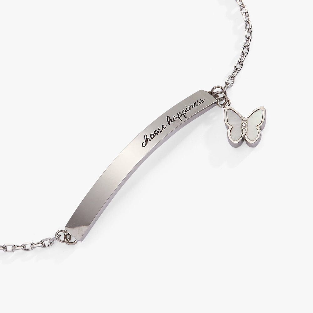 “Choose Happiness” Inline Bracelet Stainless Steel Silver | Alex and Ani