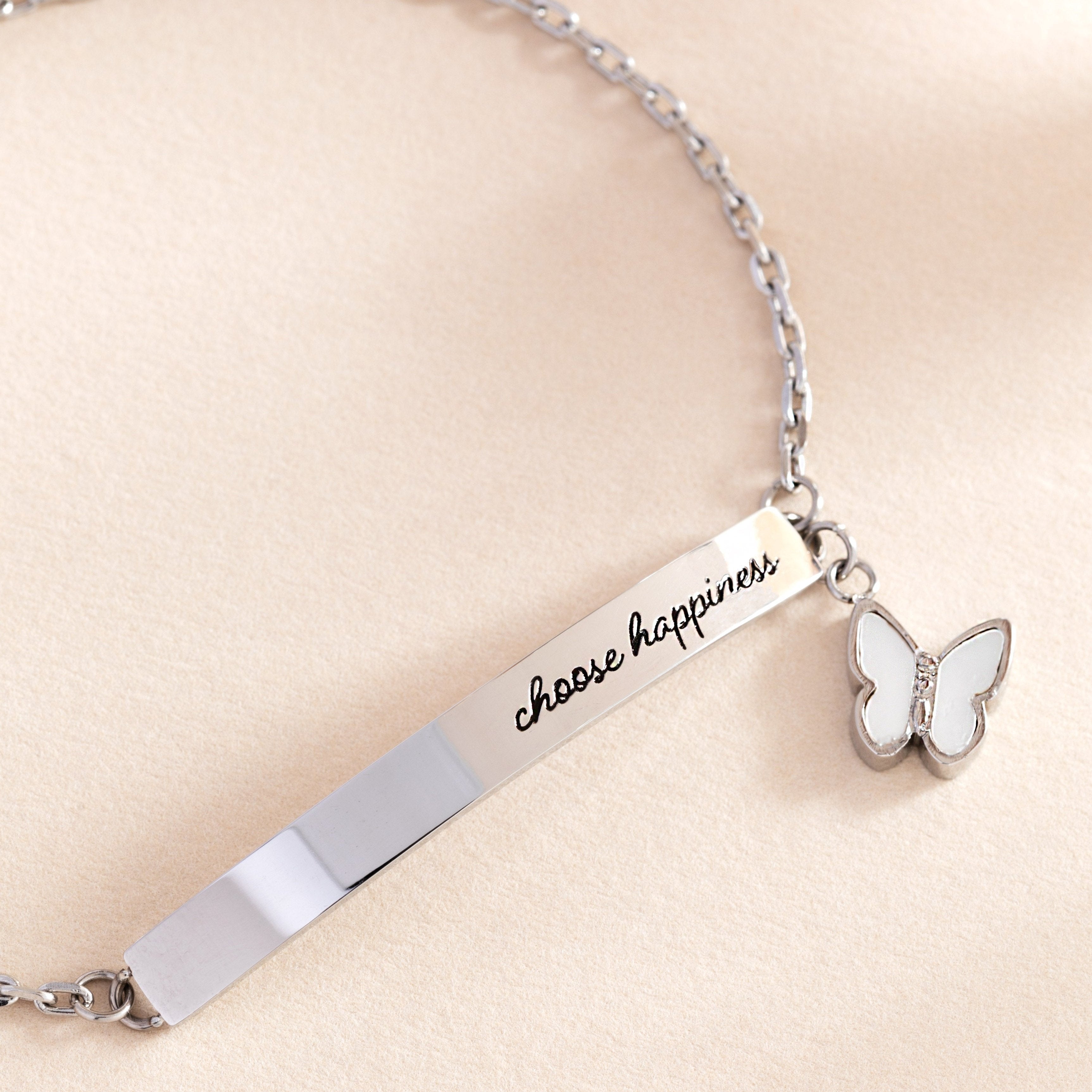 “Choose Happiness” Inline Bracelet Stainless Steel Silver | Alex and Ani