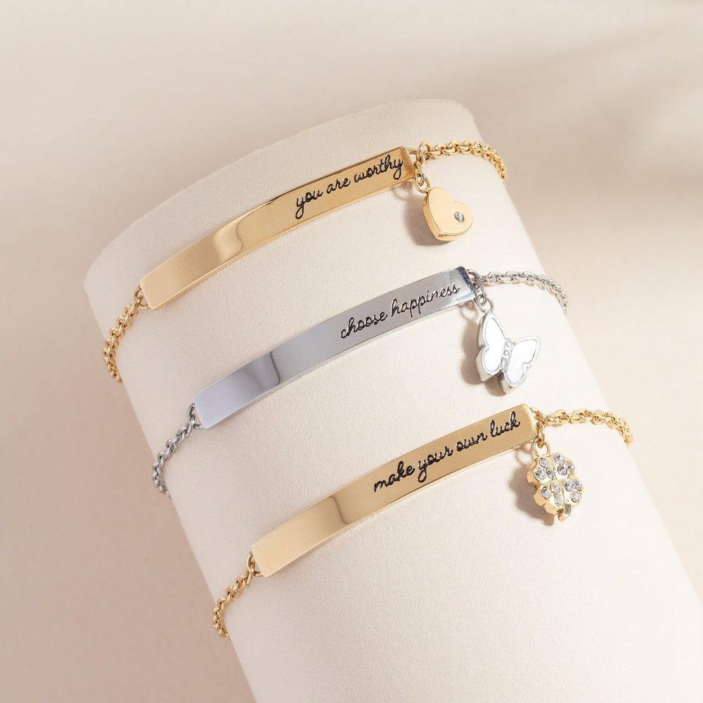 “Choose Happiness” Inline Bracelet Stainless Steel Silver | Alex and Ani