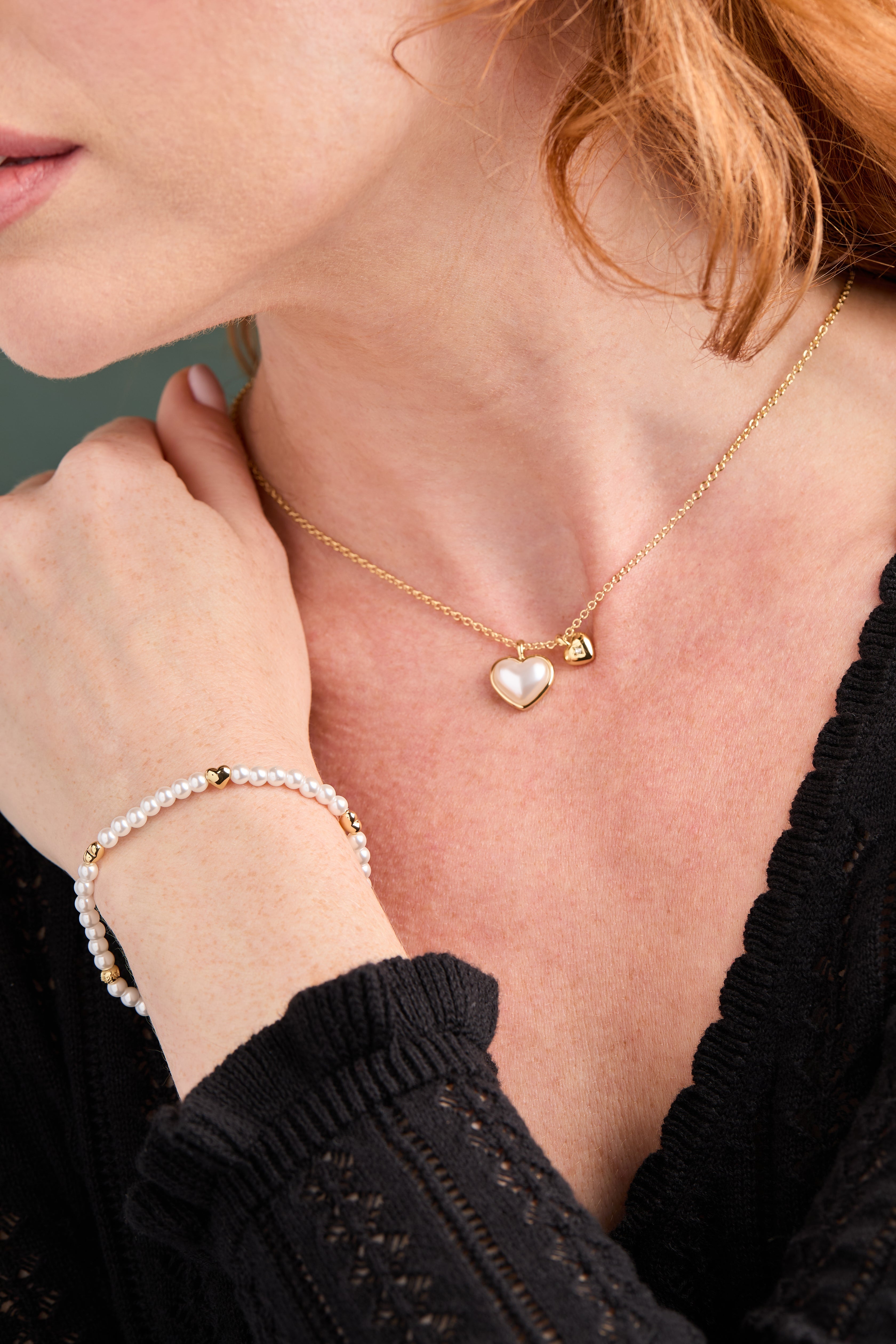 Pearl Heart Duo Charm Necklace Gold | Alex and Ani