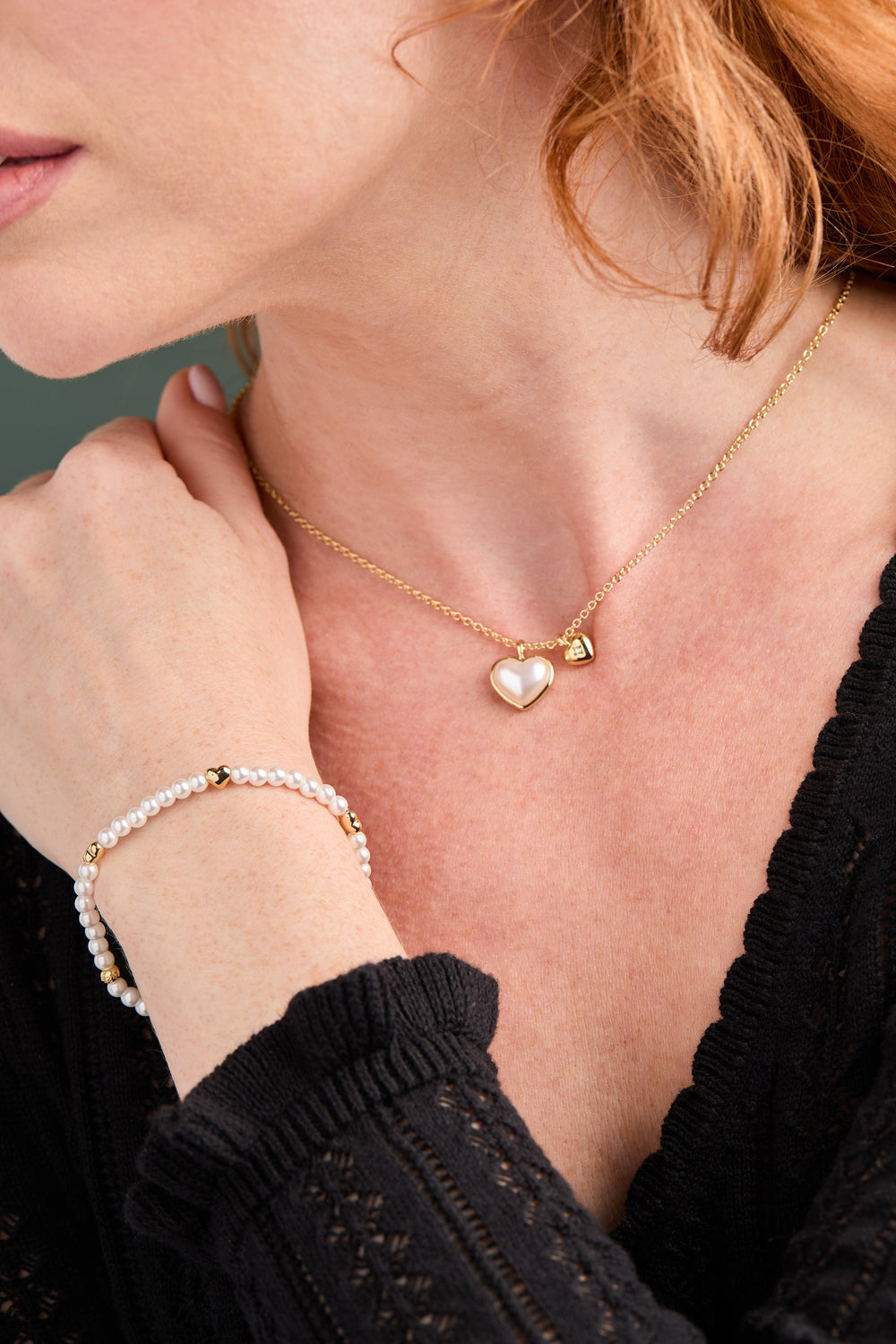 Pearl Heart Duo Charm Necklace Gold | Alex and Ani